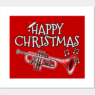 Christmas Trumpet Trumpeter Musician Santa Hat Xmas 2022 Posters and Art